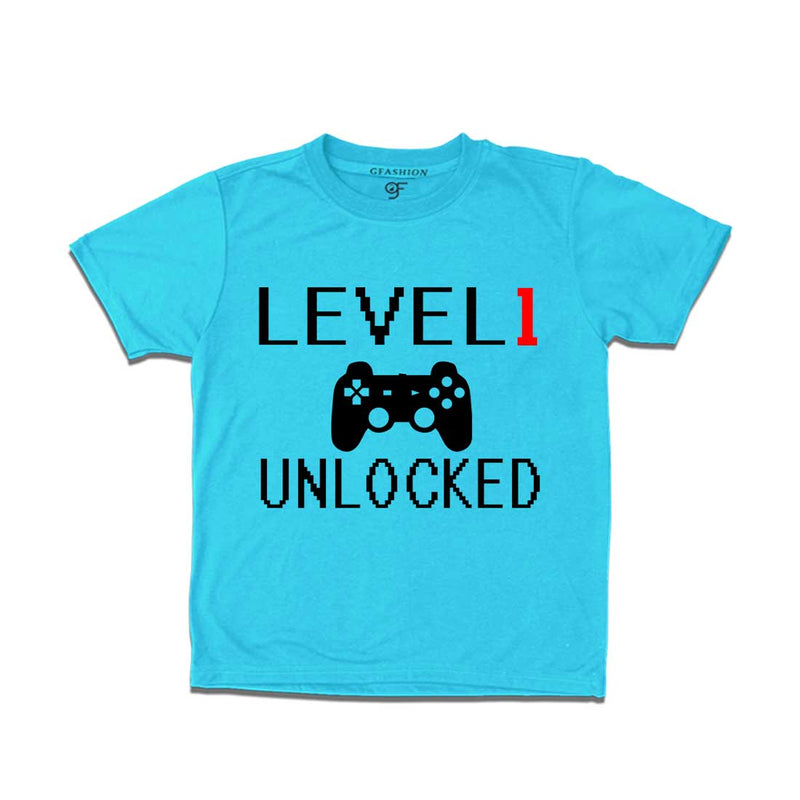 Level 1 Unlocked Birthday T-shirts For Boy-Girl in Sky Blue Color available @ Gfashion.jpg