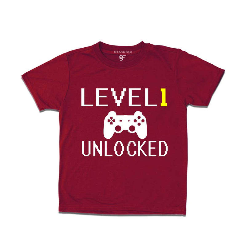 Level 1 Unlocked Birthday T-shirts For Boy-Girl in Maroon Color available @ Gfashion.jpg
