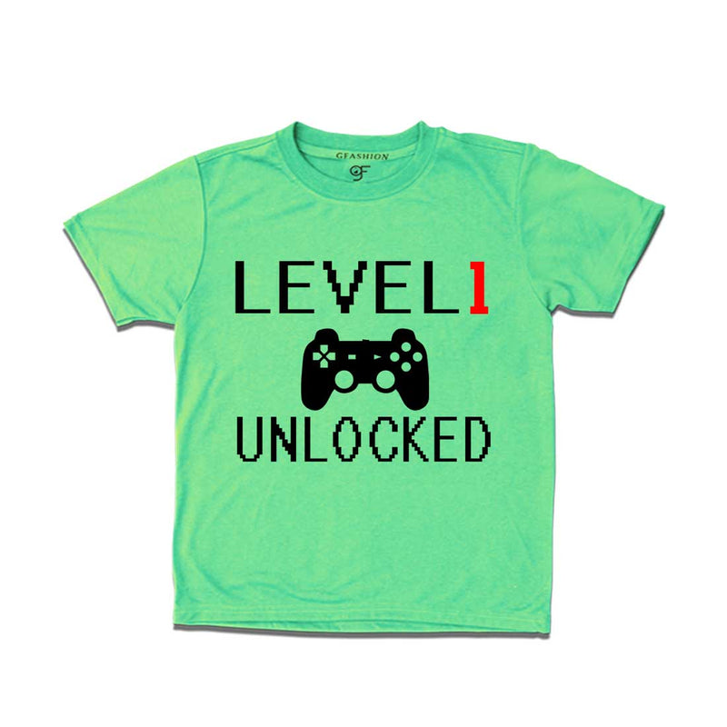 Level 1 Unlocked Birthday T-shirts For Boy-Girl in Pista Green Color available @ Gfashion.jpg