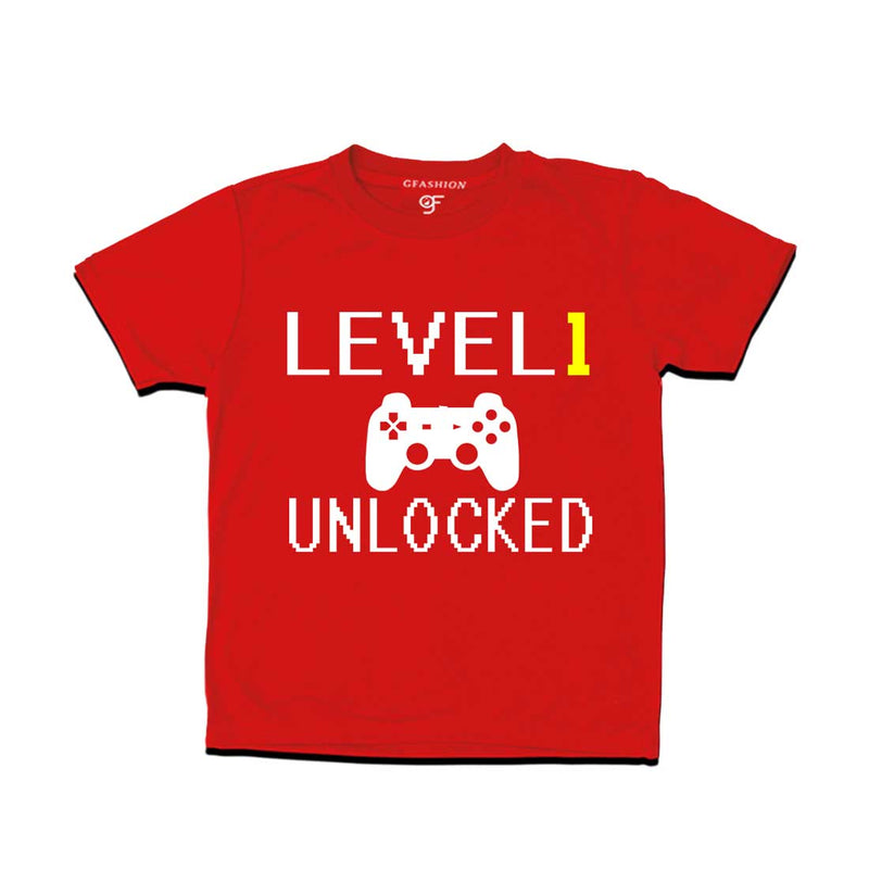Level 1 Unlocked Birthday T-shirts For Boy-Girl in Red Color available @ Gfashion.jpg