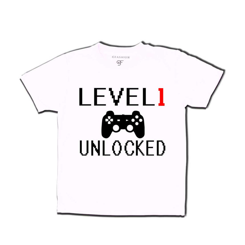 Level 1 Unlocked Birthday T-shirts For Boy-Girl in White Color available @ Gfashion.jpg