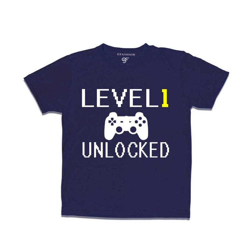 Level 1 Unlocked Birthday T-shirts For Boy-Girl in Navy Color available @ Gfashion.jpg