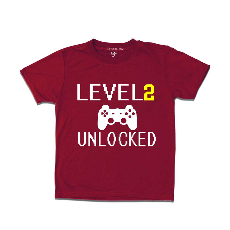 Level 2 Unlocked Birthday T-shirts For Boy-Girl in Maroon Color available @ Gfashion.jpg