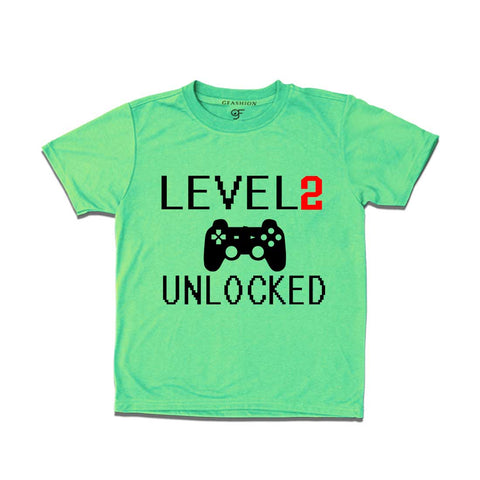 Level 2 Unlocked Birthday T-shirts For Boy-Girl in Pista Green Color available @ Gfashion.jpg