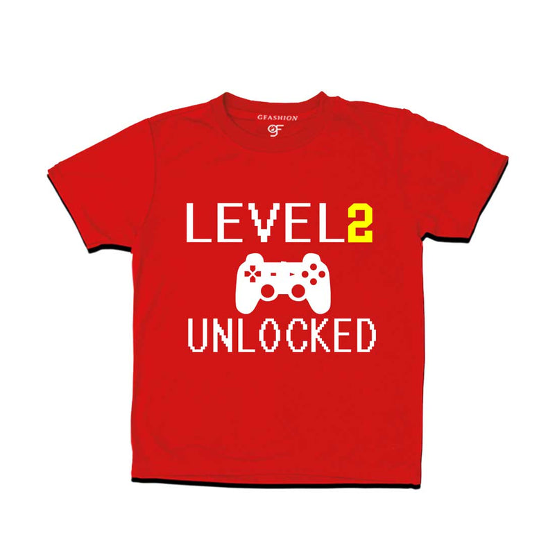Level 2 Unlocked Birthday T-shirts For Boy-Girl in Red Color available @ Gfashion.jpg