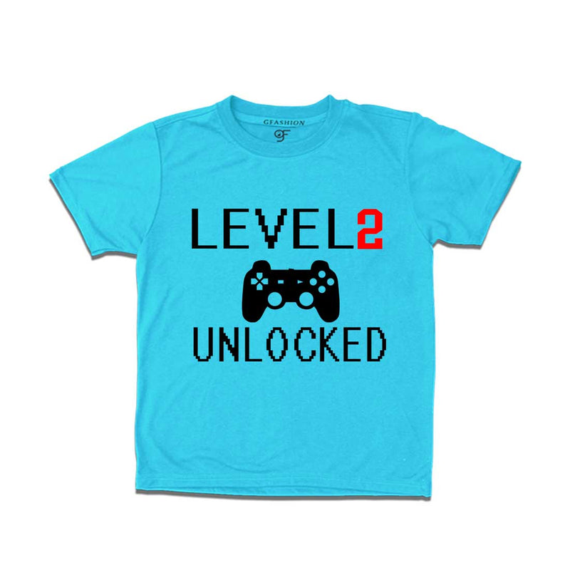 Level 2 Unlocked Birthday T-shirts For Boy-Girl in Sky Blue Color available @ Gfashion.jpg
