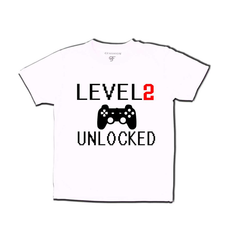 Level 2 Unlocked Birthday T-shirts For Boy-Girl in White Color available @ Gfashion.jpg