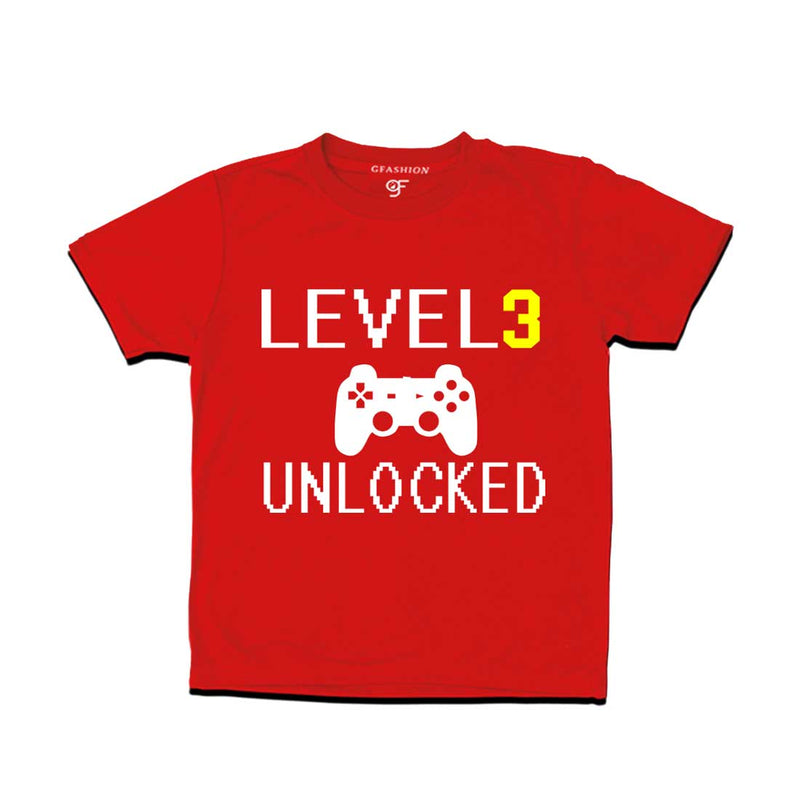 Level 3 Unlocked Birthday Tshirts For Boy-Girl in Red Color available @ Gfashion.jpg