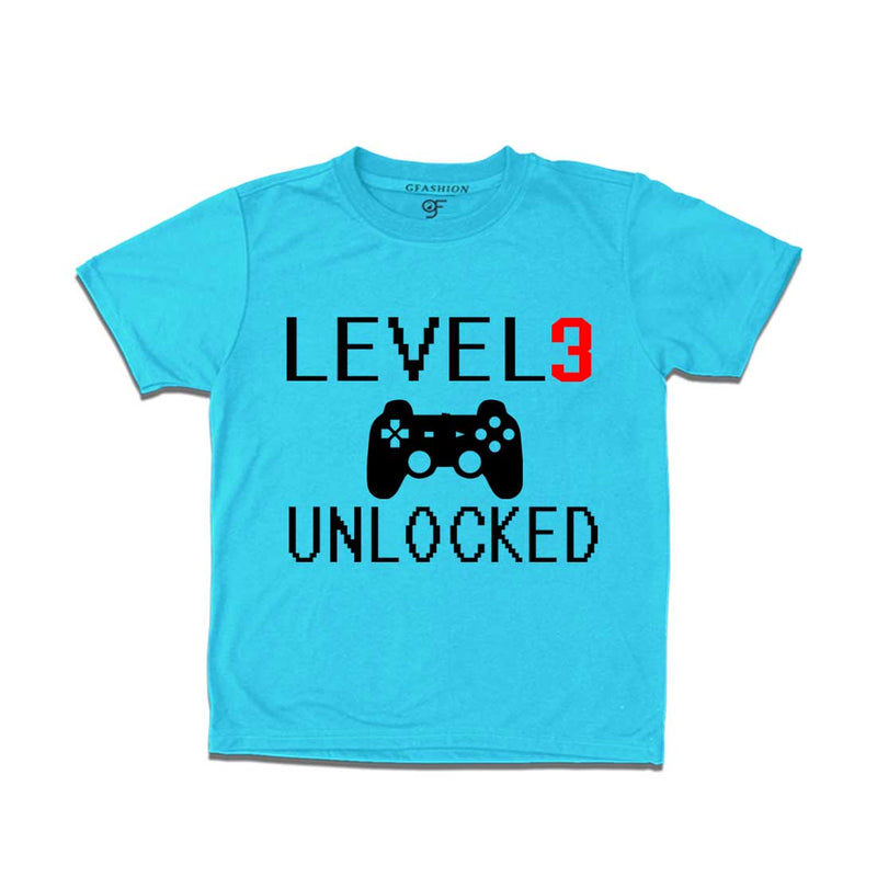 Level 3 Unlocked Birthday Tshirts For Boy-Girl in Sky Blue Color available @ Gfashion.jpg