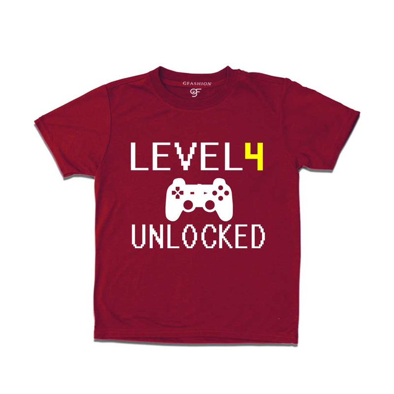 Level 4 Unlocked Birthday Tshirts For Boy-Girl in Maroon Color available @ Gfashion.jpg