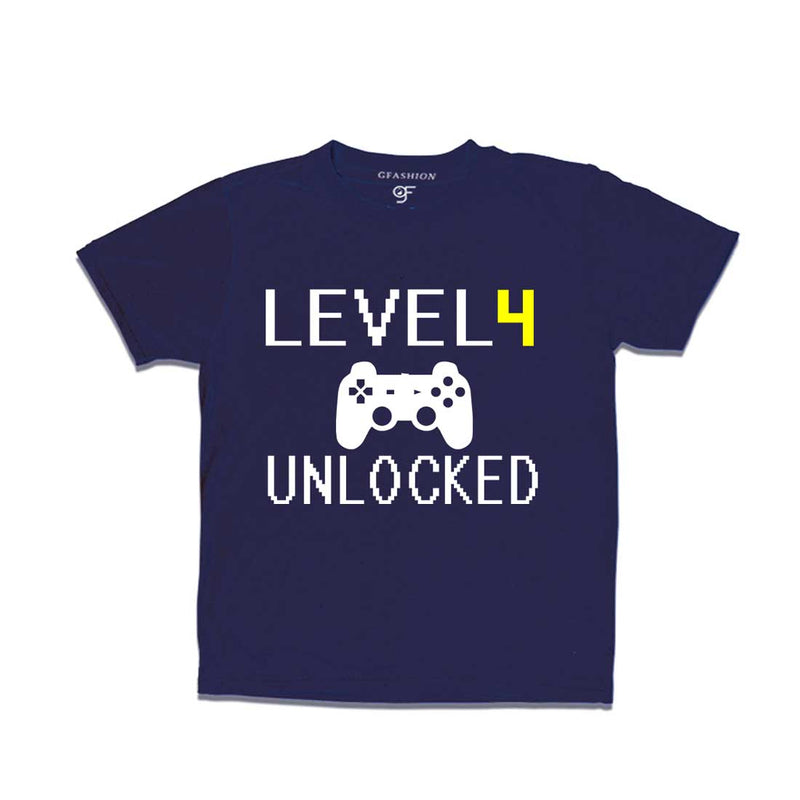 Level 4 Unlocked Birthday Tshirts For Boy-Girl in Navy Color available @ Gfashion.jpg