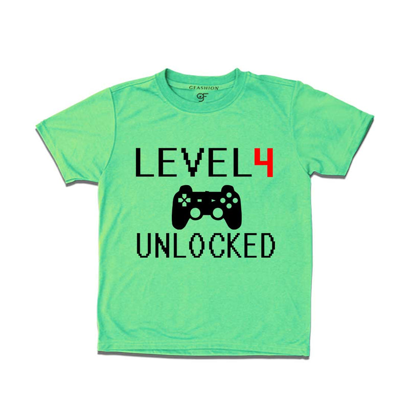 Level 4 Unlocked Birthday Tshirts For Boy-Girl in Pista Green Color available @ Gfashion.jpg