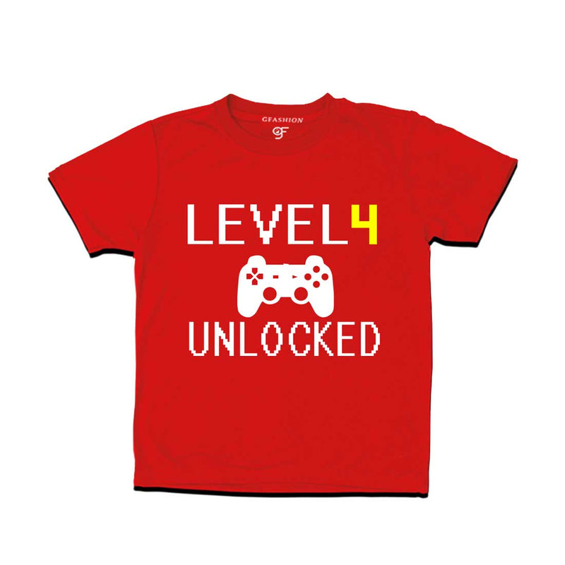 Level 4 Unlocked Birthday Tshirts For Boy-Girl in Red Color available @ Gfashion.jpg