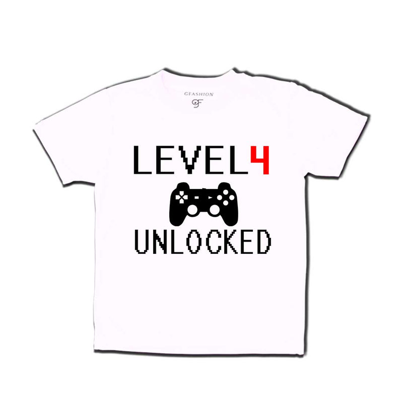 Level 4 Unlocked Birthday Tshirts For Boy-Girl in White Color available @ Gfashion.jpg