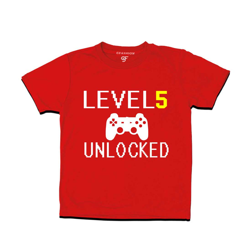 Level 5 Unlocked Birthday Tshirts For Boy-Girl in Red Color available @ Gfashion.jpg