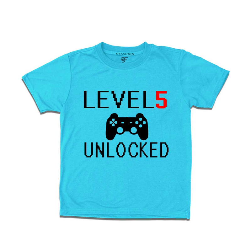 Level 5 Unlocked Birthday Tshirts For Boy-Girl in Sky Blue Color available @ Gfashion.jpg