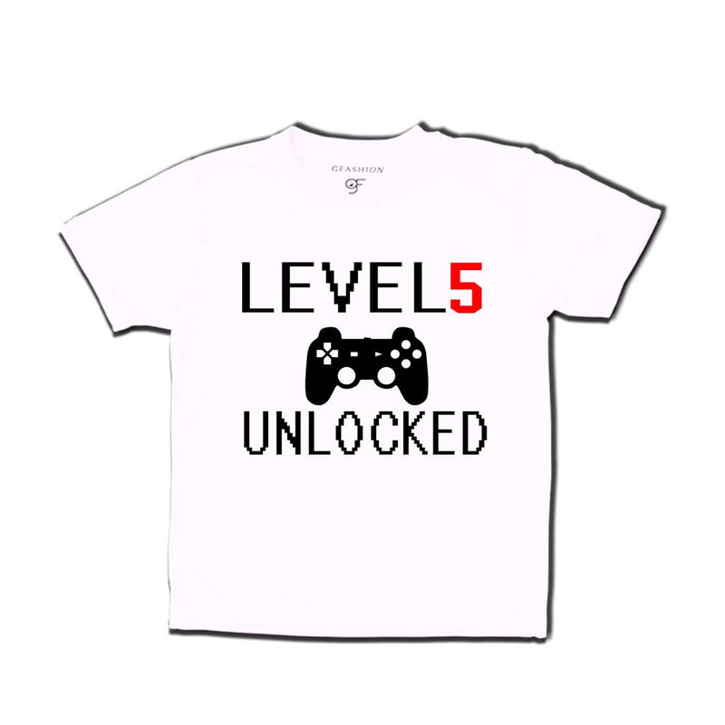 Level 5 Unlocked Birthday Tshirts For Boy-Girl in White Color available @ Gfashion.jpg
