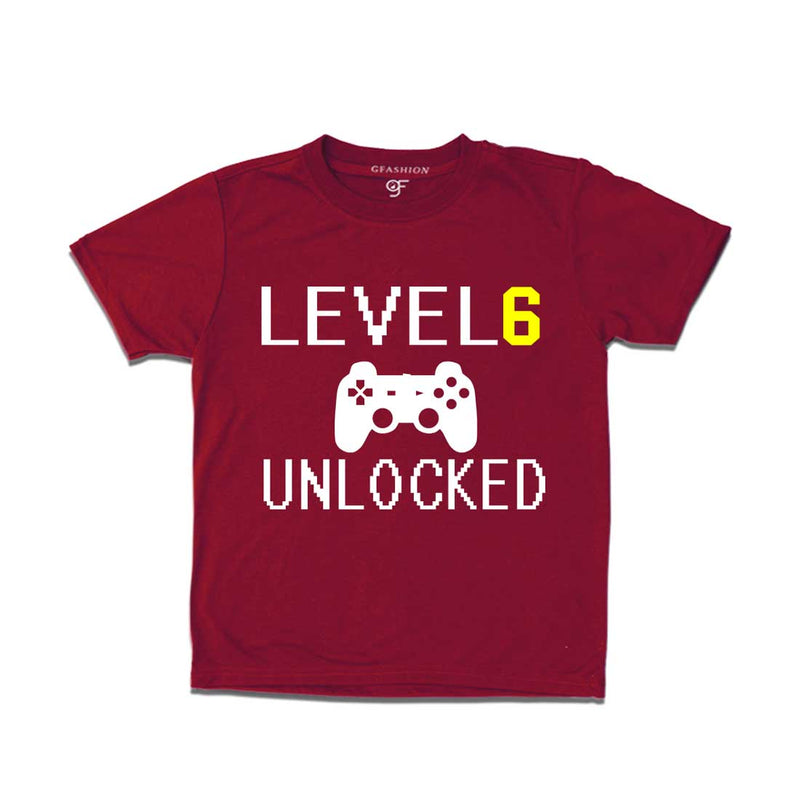 Level 6 Unlocked Birthday Tshirts For Boy-Girl in Maroon Color available @ Gfashion.jpg