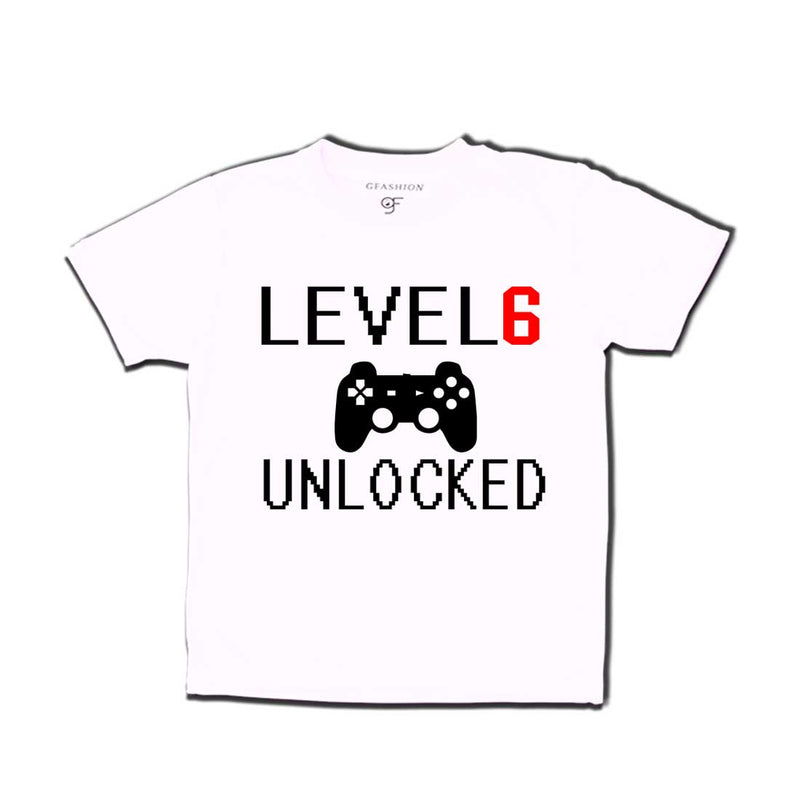 Level 6 Unlocked Birthday Tshirts For Boy-Girl in White Color available @ Gfashion.jpg