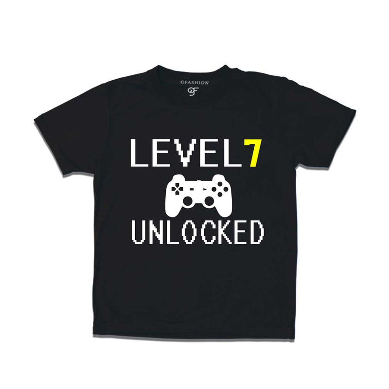 Level 7 Unlocked Birthday Tshirts For Boy-Girl in Black Color available @ Gfashion.jpg