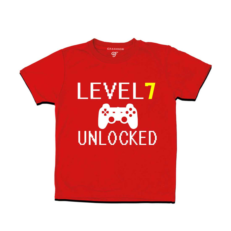 Level 7 Unlocked Birthday Tshirts For Boy-Girl in Red Color available @ Gfashion.jpg
