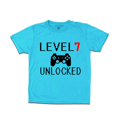 Level 7 Unlocked Birthday Tshirts For Boy-Girl in Sky Blue Color available @ Gfashion.jpg