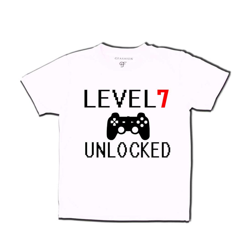 Level 7 Unlocked Birthday Tshirts For Boy-Girl in White Color available @ Gfashion.jpg