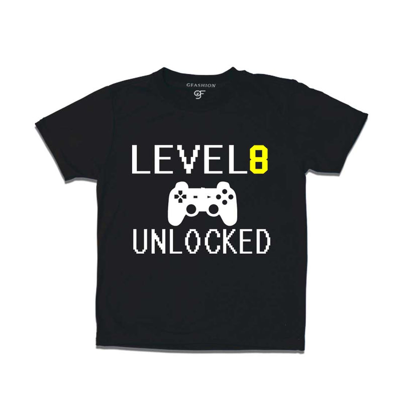 Level 8 Unlocked Birthday Tshirts For Boy-Girl in Black Color available @ Gfashion.jpg