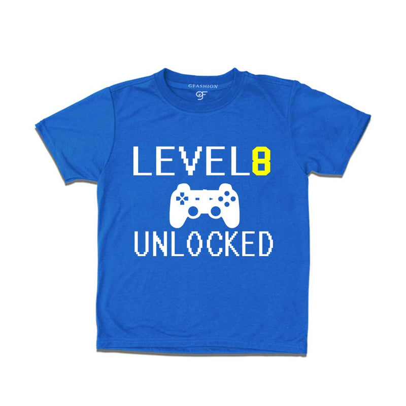 Level 8 Unlocked Birthday Tshirts For Boy-Girl in Blue Color available @ Gfashion.jpg