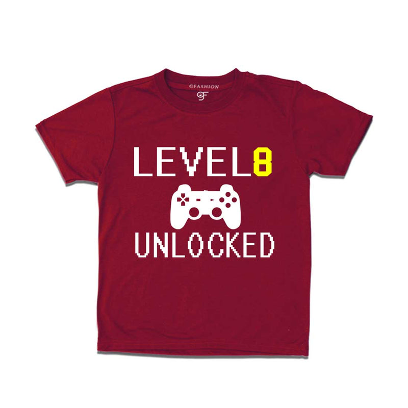 Level 8 Unlocked Birthday Tshirts For Boy-Girl in Maroon Color available @ Gfashion.jpg
