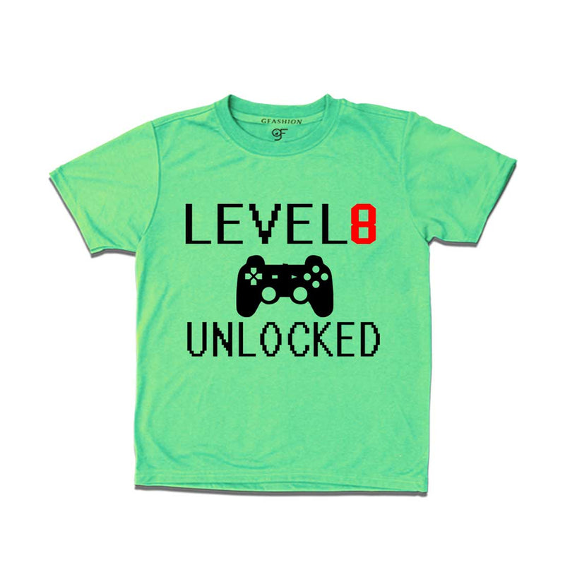 Level 8 Unlocked Birthday Tshirts For Boy-Girl in Pista Green Color available @ Gfashion.jpg
