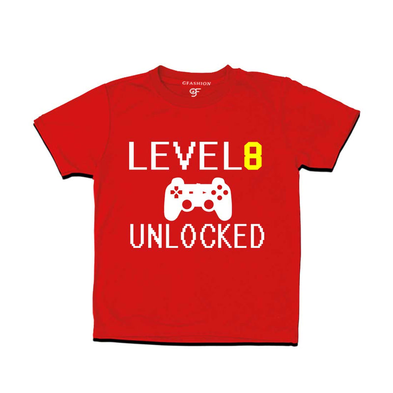 Level 8 Unlocked Birthday Tshirts For Boy-Girl in Red Color available @ Gfashion.jpg