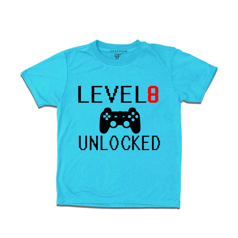 Level 8 Unlocked Birthday Tshirts For Boy-Girl in Sky Blue Color available @ Gfashion.jpg