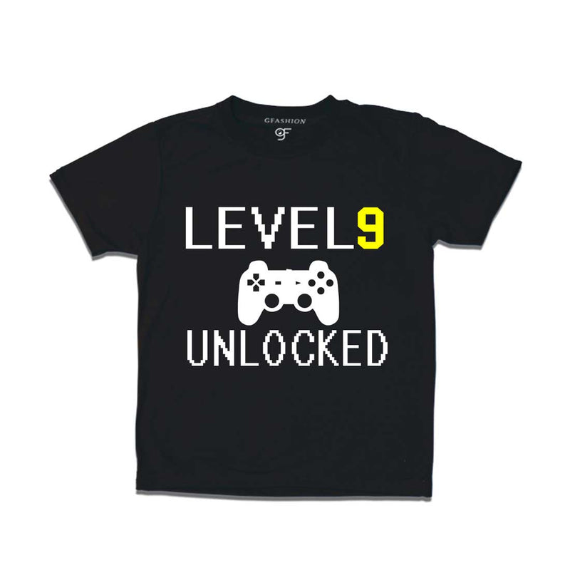 Level 9 Unlocked Birthday Tshirts For Boy-Girl in Black Color available @ Gfashion.jpg