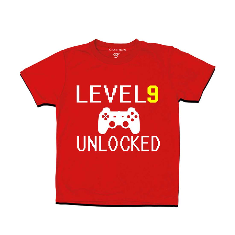 Level 9 Unlocked Birthday Tshirts For Boy-Girl in Red Color available @ Gfashion.jpg