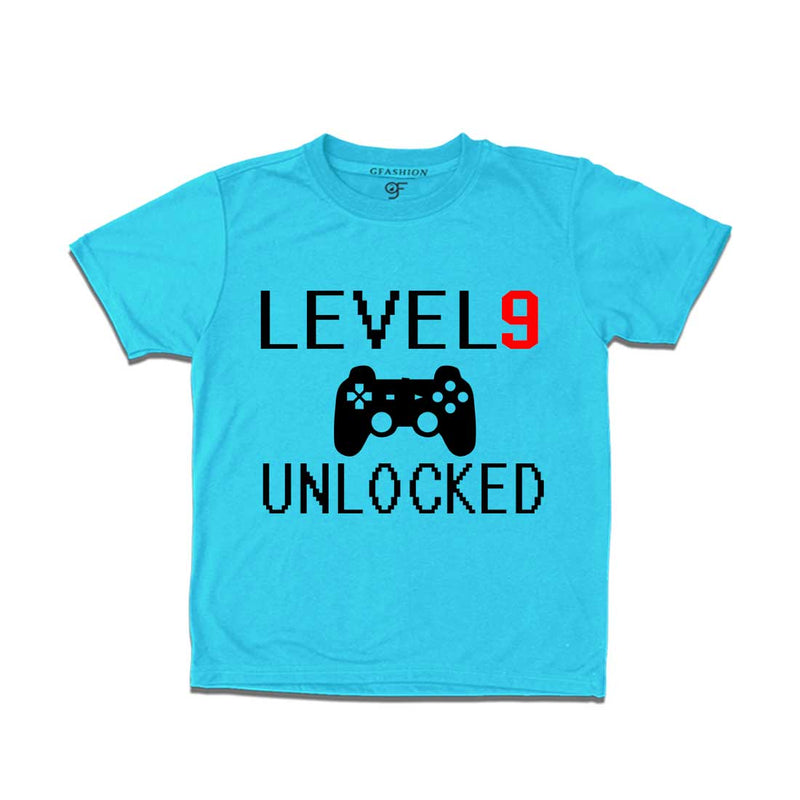 Level 9 Unlocked Birthday Tshirts For Boy-Girl in Sky Blue Color available @ Gfashion.jpg