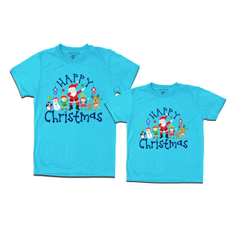 Matching Combo T-shirts for Christmas with dabbing Santa Team in Sky Blue Color avilable @ gfashion.jpg