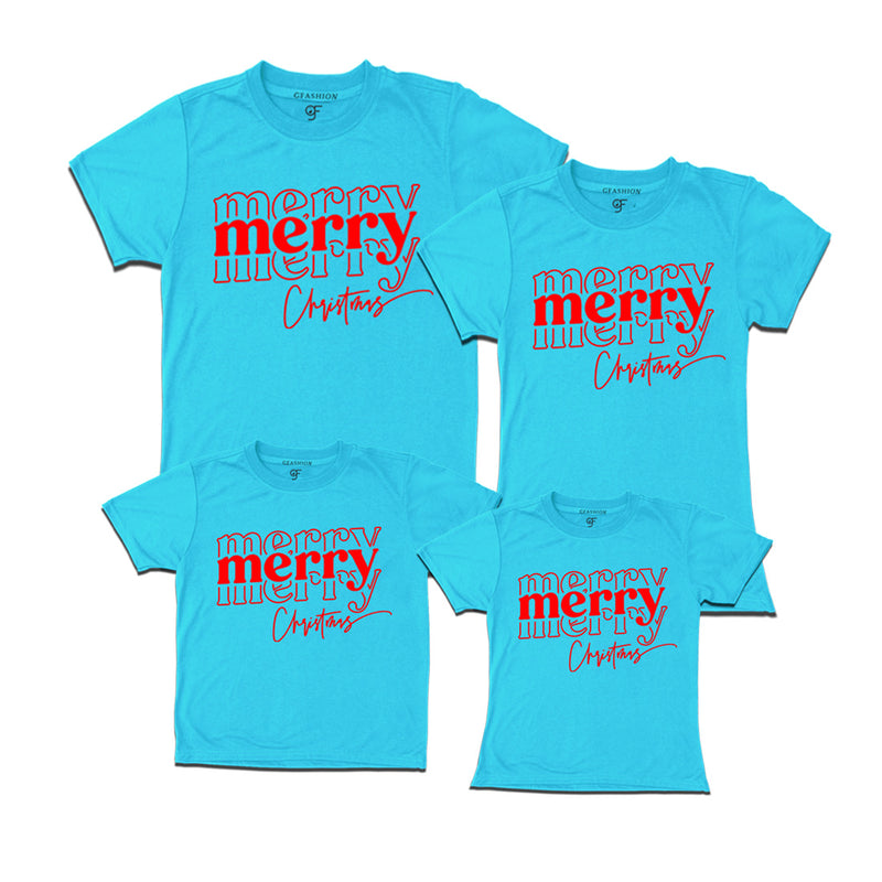 Merry Merry Christmas T-shirts for Family in Sky Blue Color avilable @ gfashion.jpg