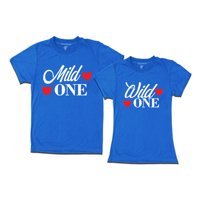 Mild One-Wild One T-shirts for couples in Blue Color available @ gfashion.jpg