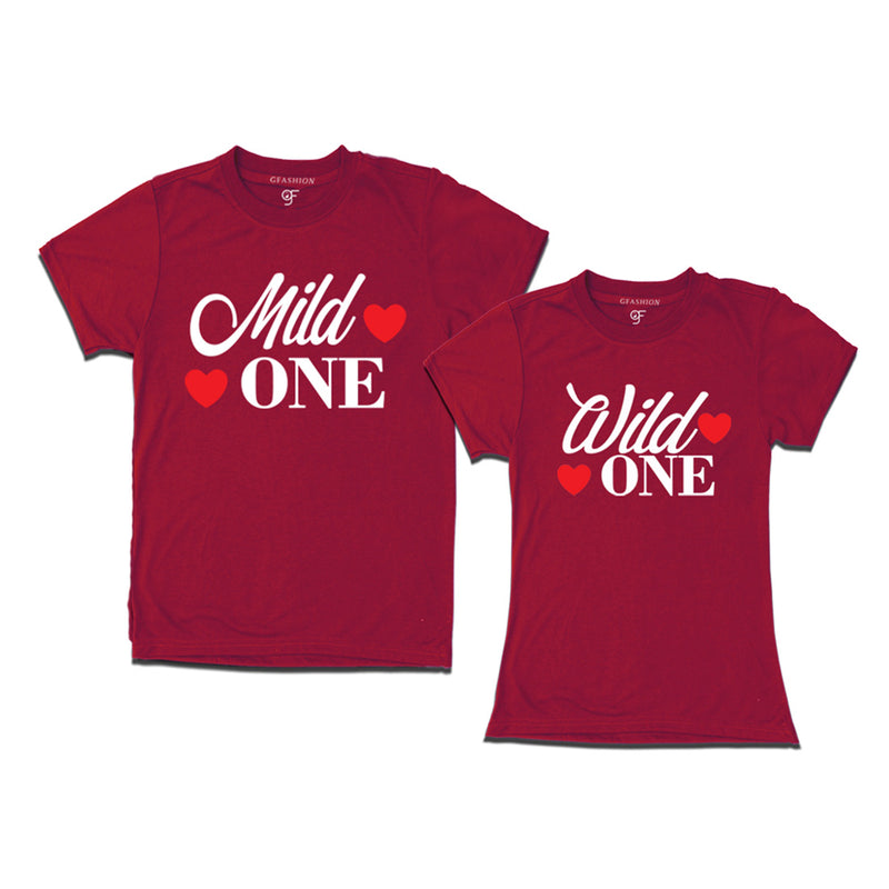 Mild One-Wild One T-shirts for couples in Maroon Color available @ gfashion.jpg
