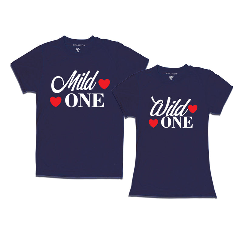 Mild One-Wild One T-shirts for couples in Navy Color available @ gfashion.jpg
