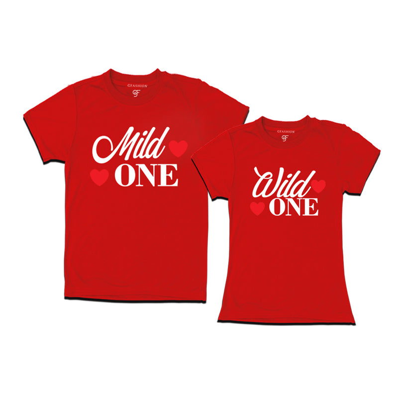 Mild One-Wild One T-shirts for couples in Red Color available @ gfashion.jpg
