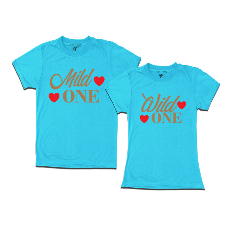 Mild One-Wild One T-shirts for couples in Sky Blue Color available @ gfashion.jpg