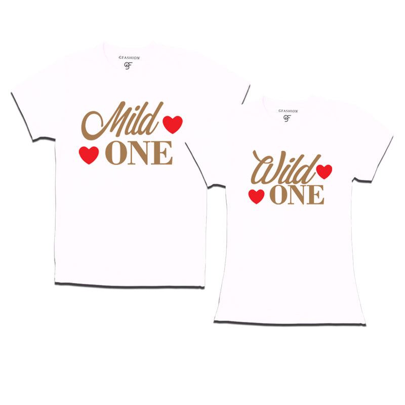 Mild One-Wild One T-shirts for couples in White Color available @ gfashion.jpg