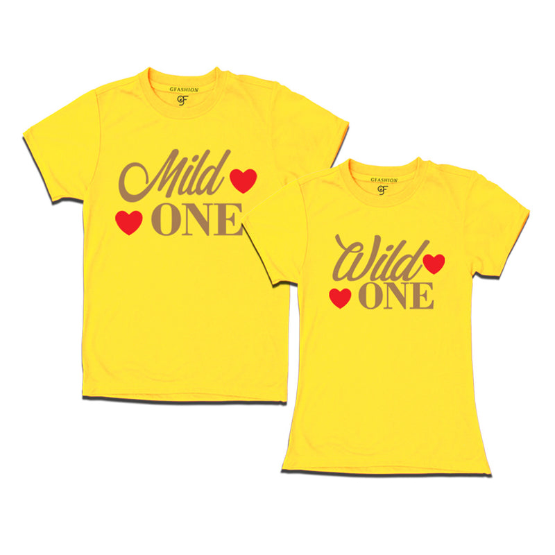 Mild One-Wild One T-shirts for couples in Yellow Color available @ gfashion.jpg
