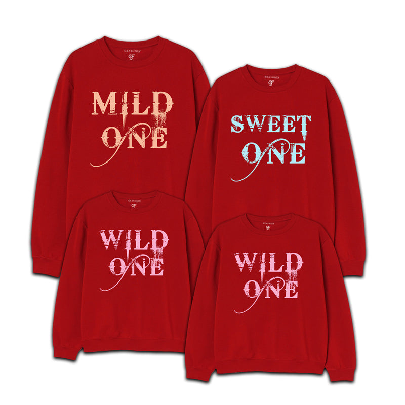 Mild One,Sweet One and Wild One Family Sweatshirt in Red Color available @ gfashion.jpg