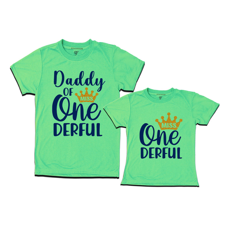 Miss Onederful Birthday T-shirts for Dad and Daughter in Pista Green Color avilable @ gfashion.jpg