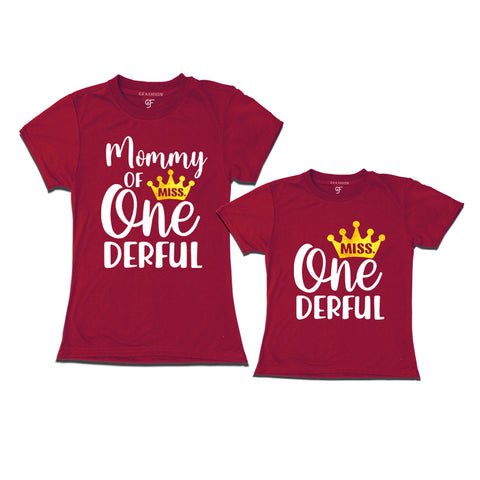 Miss Onederful Birthday T-shirts for Mom and Daughter in Maroon Color avilable @ gfashion.jpg