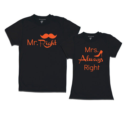 Mr Right Mrs Always Right T-shirts-Husband Wife t-shirts-gfashion-black