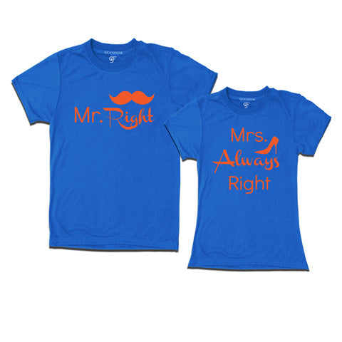 Mr Right Mrs Always Right T-shirts-Husband Wife t-shirts-gfashion-blue